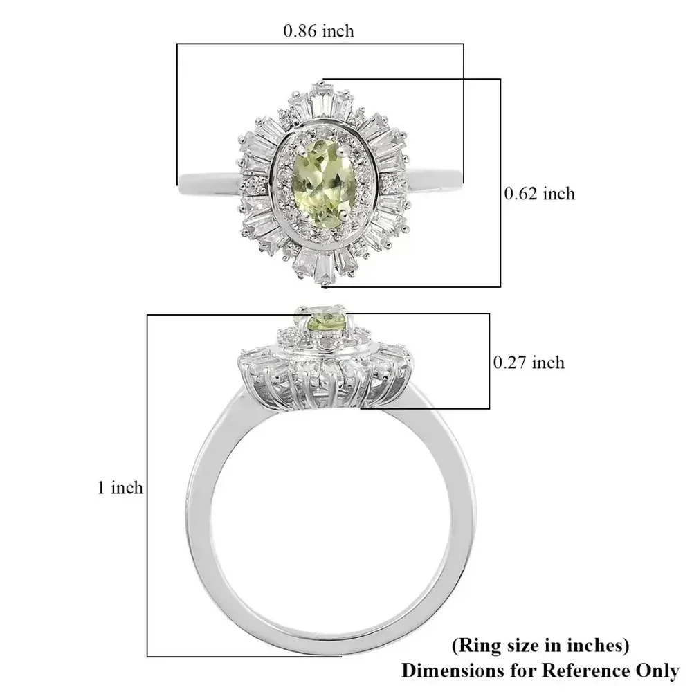Natural Chrysoberyl and White Zircon Cocktail Ring in 925 Sterling Silver
